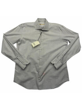 Maurizio Baldassari Spread Collar Button-Up Shirt Check White Blue Size M